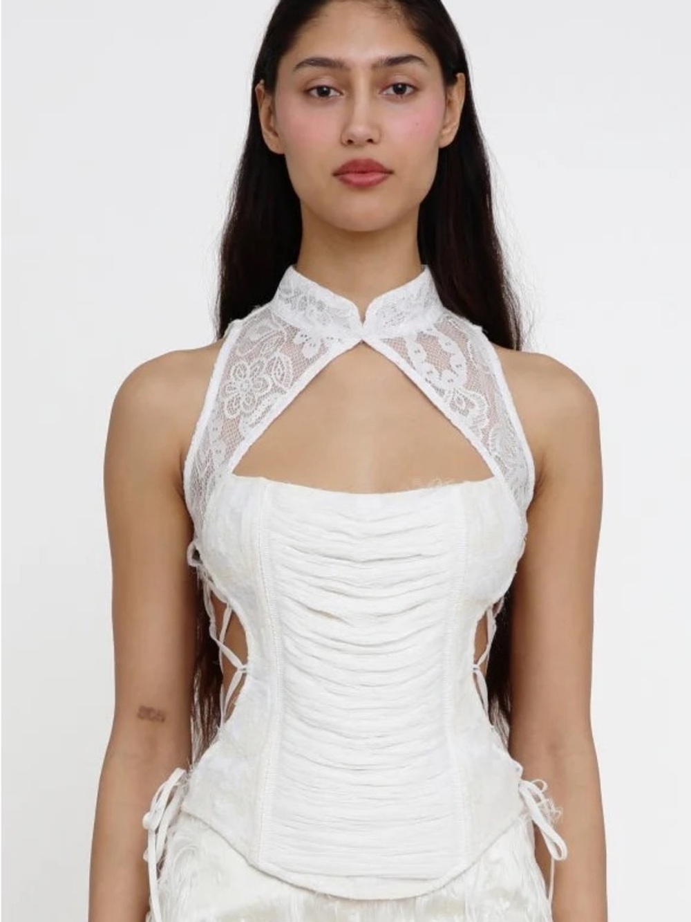 Kim Shui White Lace Halter Corset Top